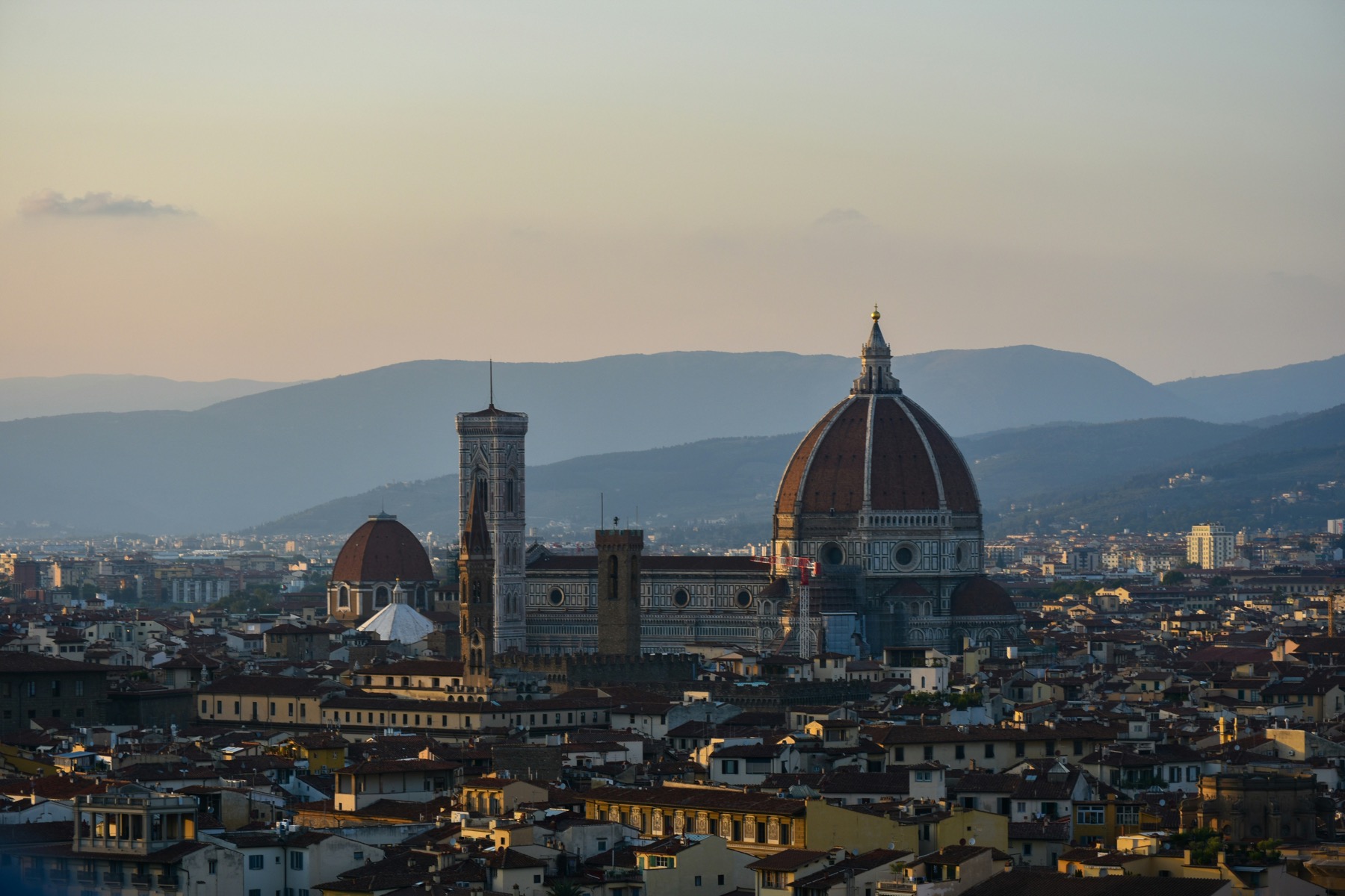 Florence rooftops and the Duomo at sunset